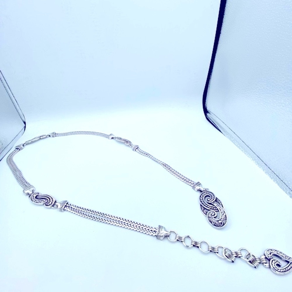 1990s Signed Brighton Silver Toned Adjustable Metallic Belt Size Large Beautiful - Picture 3 of 10